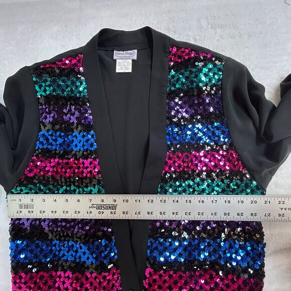 Vintage Three Flags California Women Striped Metallic Sequin Cardigan Sweater 12 - Picture 7 of 8